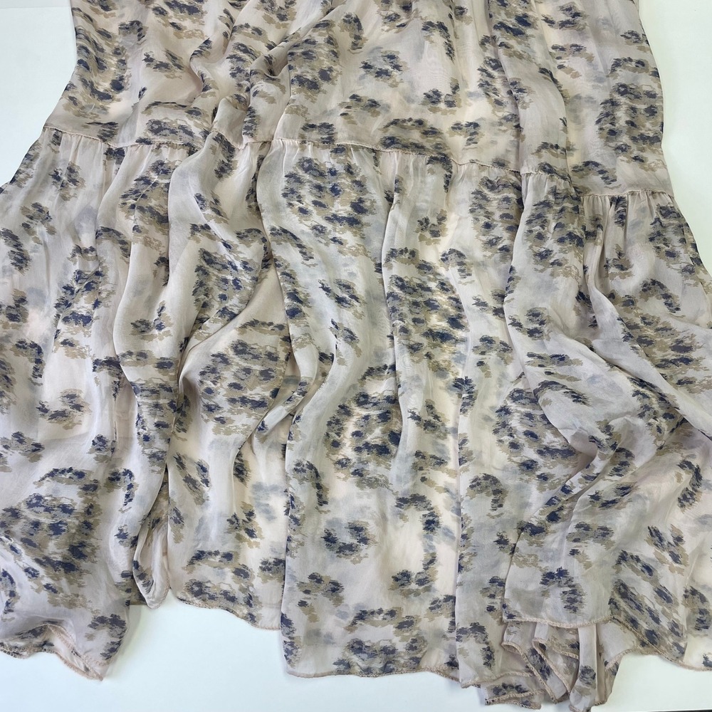 Elena Baldi Italy Silk Blend Tiered Maxi Dress Beige Blue Print Small - Picture 9 of 15